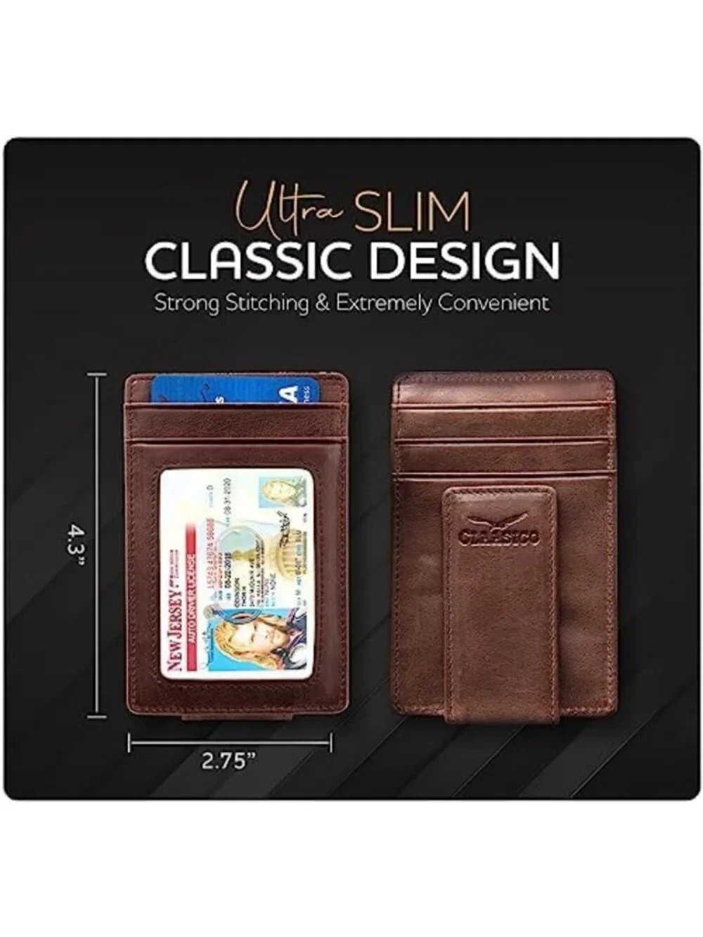Men's RFID Blocking Leather Money Clip Wallet with Strong Magnetic Closure